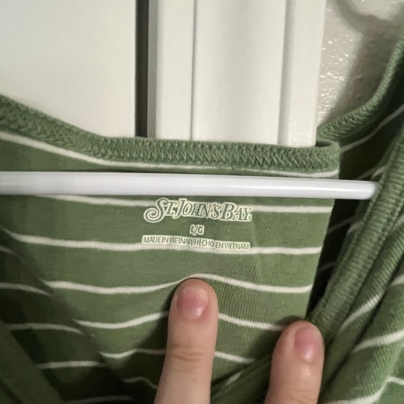St. John's Bay Olive and White Striped Top - Picture 2 of 5